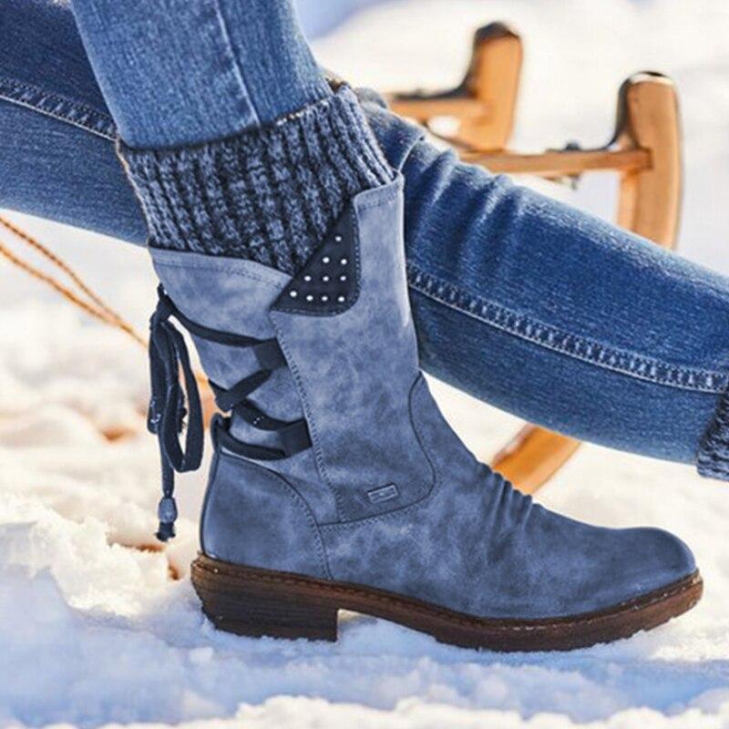 Women's Winter Work Boots, Warm Leather Lace Up Snow Boots